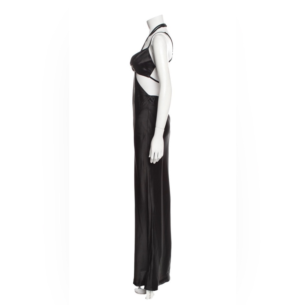 Retrofête Black Satin Halter Cutout Maxi Dress Medium Evening Gown - Picture 4 of 8